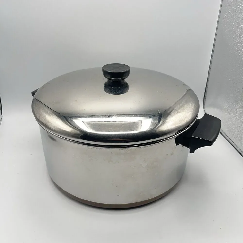 Vtg REVERE WARE 6 Qt 891 STOCK POT w/ LID Stainless w/ Copper Bottom CLINTON ILL